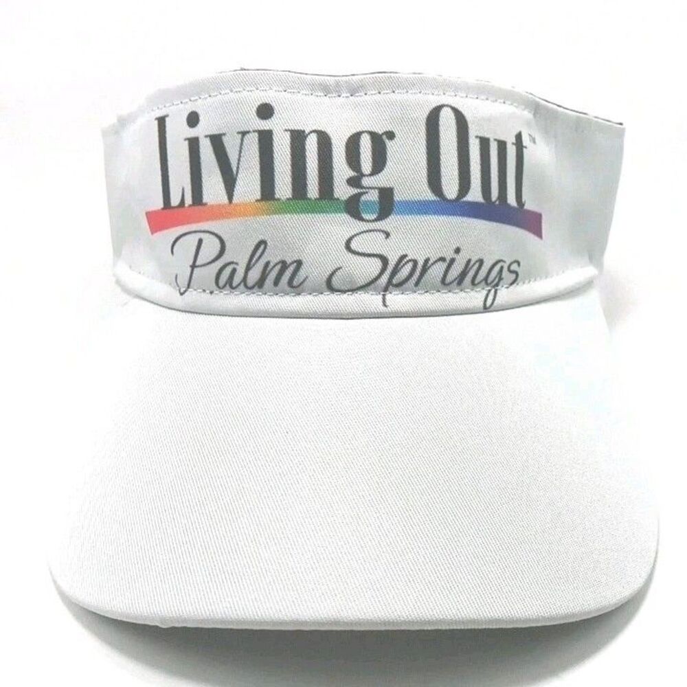 Gay Pride Rainbow Living Out Palm Springs White Sun Visor Adult Hat Cap